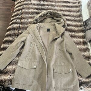 a.n.a Tan Utility Jacket with Faux Fur Hood